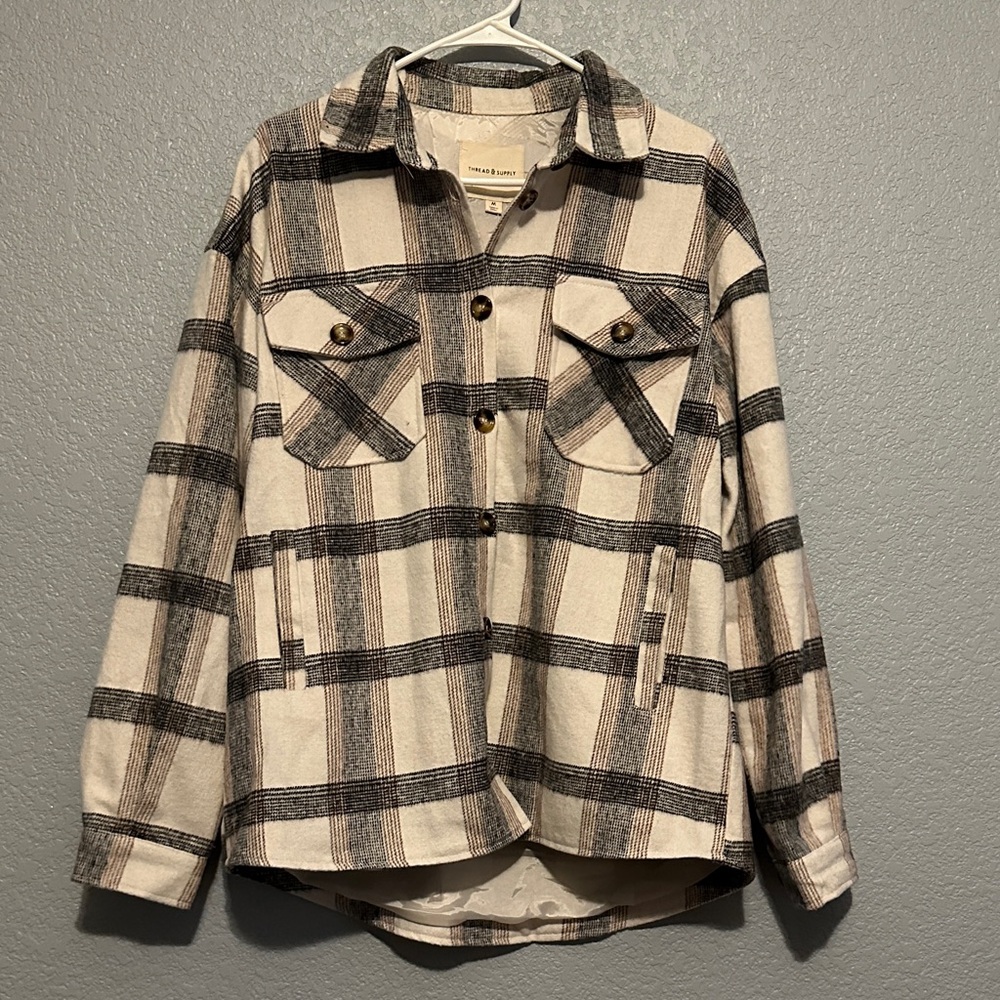 Thread & Supply Plaid Jacket in Black and Cream